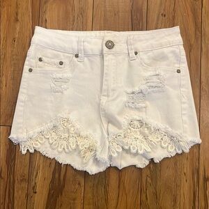 Rue21 White Distressed Jean Shorts with Lace Trim